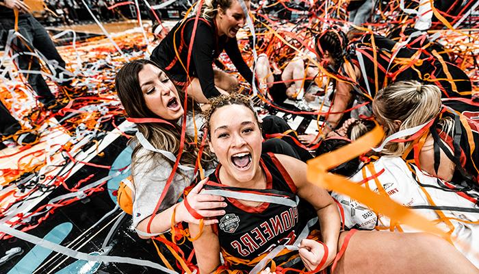 transylvania sports women's basketball team celebrating moments after winning 2023 N C A A division 3 national championship